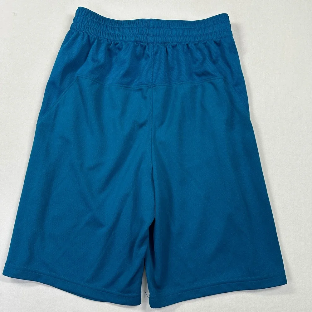 Nike Dri-FIT Shorts Large Teal Blue Neon Yellow Graphic Athletic Basketball Kids